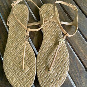 Tory Burch Tan Quilted Marion Sandals